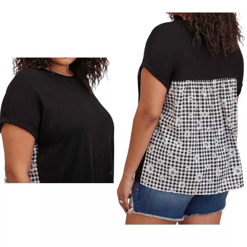 Torrid Black Gingham Daisy Tee